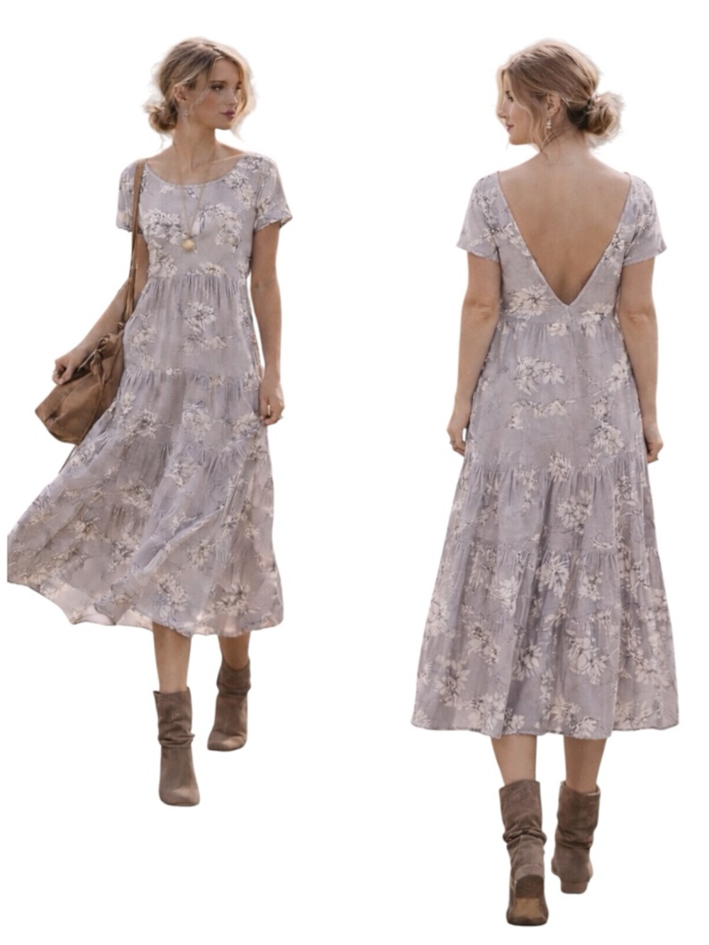 FREE PEOPLE Rita Blue Floral Tiered Midi Dress Women’s XS Romantic Cottagecore
